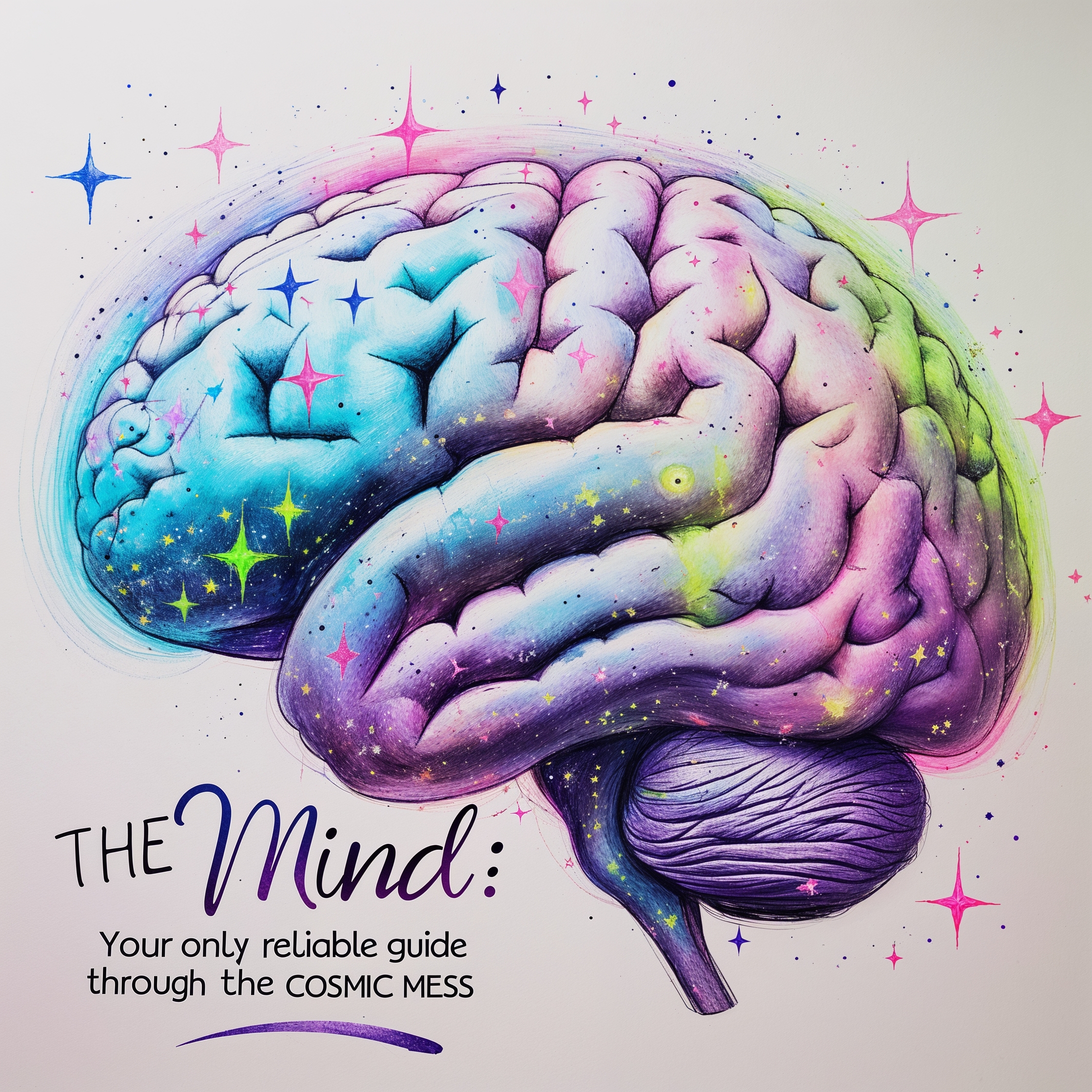 Abstract brain with stars and galaxies. The mind: Your only reliable guide through the cosmic mess.