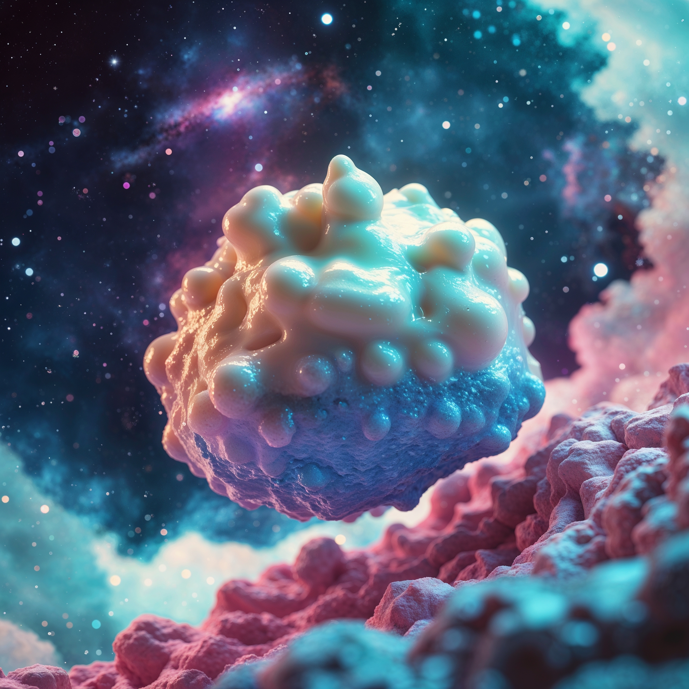Surreal wax blob in a starry void. Space wax or cosmic truth? You decide.