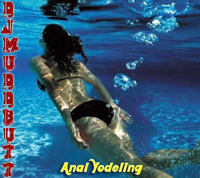 A woman in a bikini swimming underwater in a pool, a gas bubble is trailing from her butt.