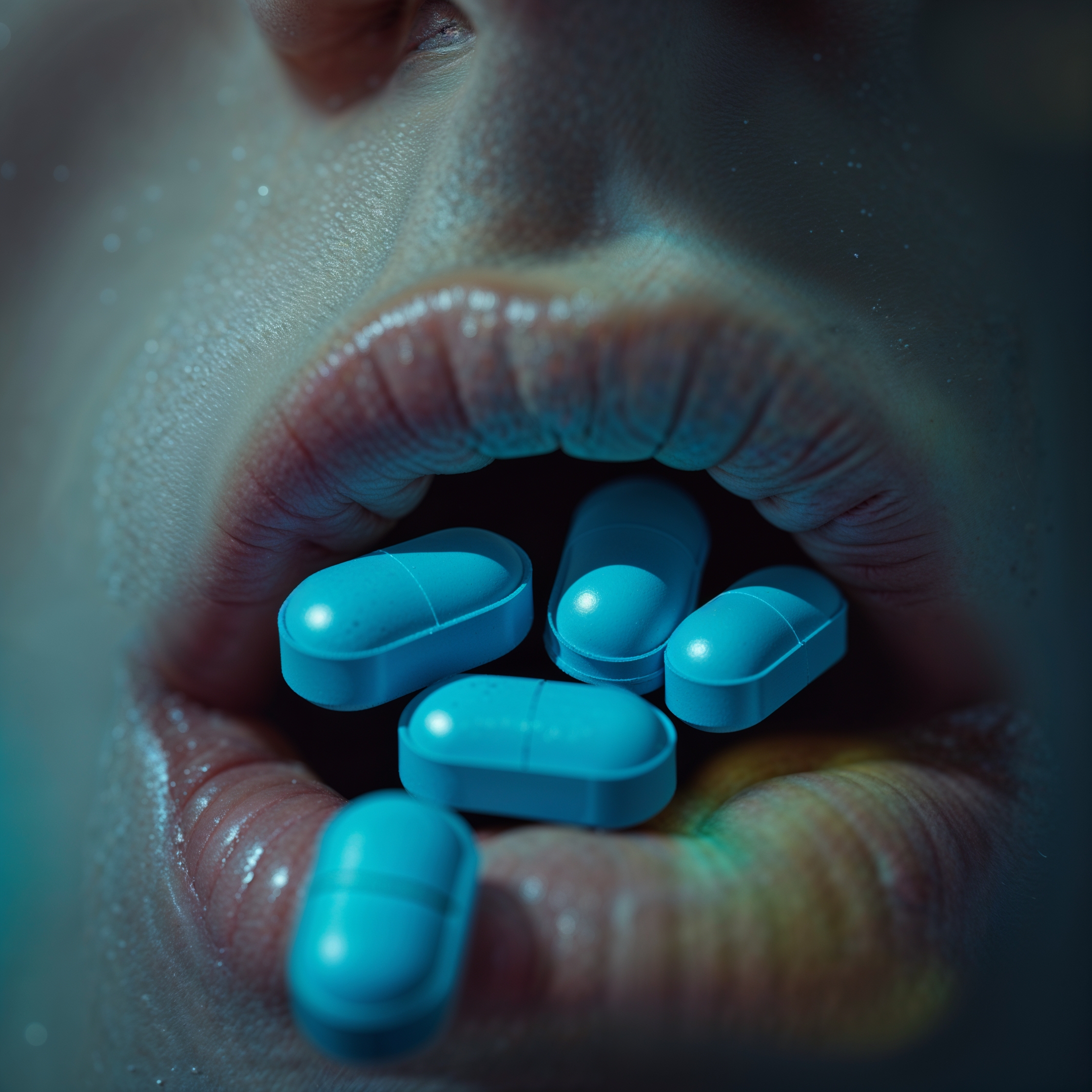 A cinematic keyframe featuring a person rejecting the blue pill, with a strong emphasis on cinematic concept and color grading, reminiscent of the styles of Maciej Kuciara, Jama Jurabaev, and Wojtek Fus, characterized by shallow depth of field, vignette, and bokeh effects, shot with a Leica M10 camera, utilizing Kodak Porta 400 and Cinestill 800 film stocks, with a filmic quality, and notable cinematic lighting, all coming together to create a visually striking image with a unique aesthetic.