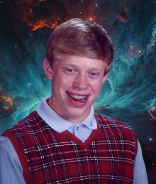 Bad Luck Brian with a cosmic nebula background.