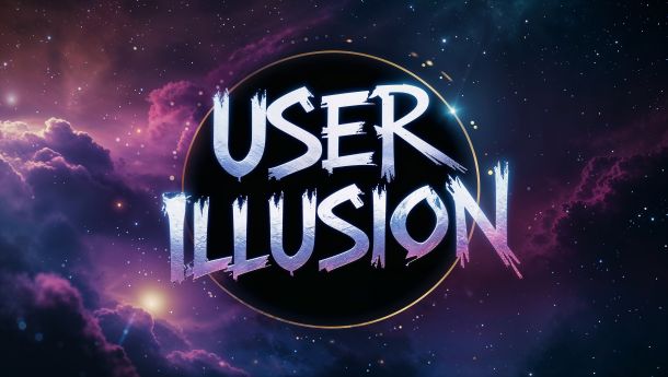 Stylized poster image for User Illusion. An aggressive font is surrounded by a purple and blue cosmic landscape.