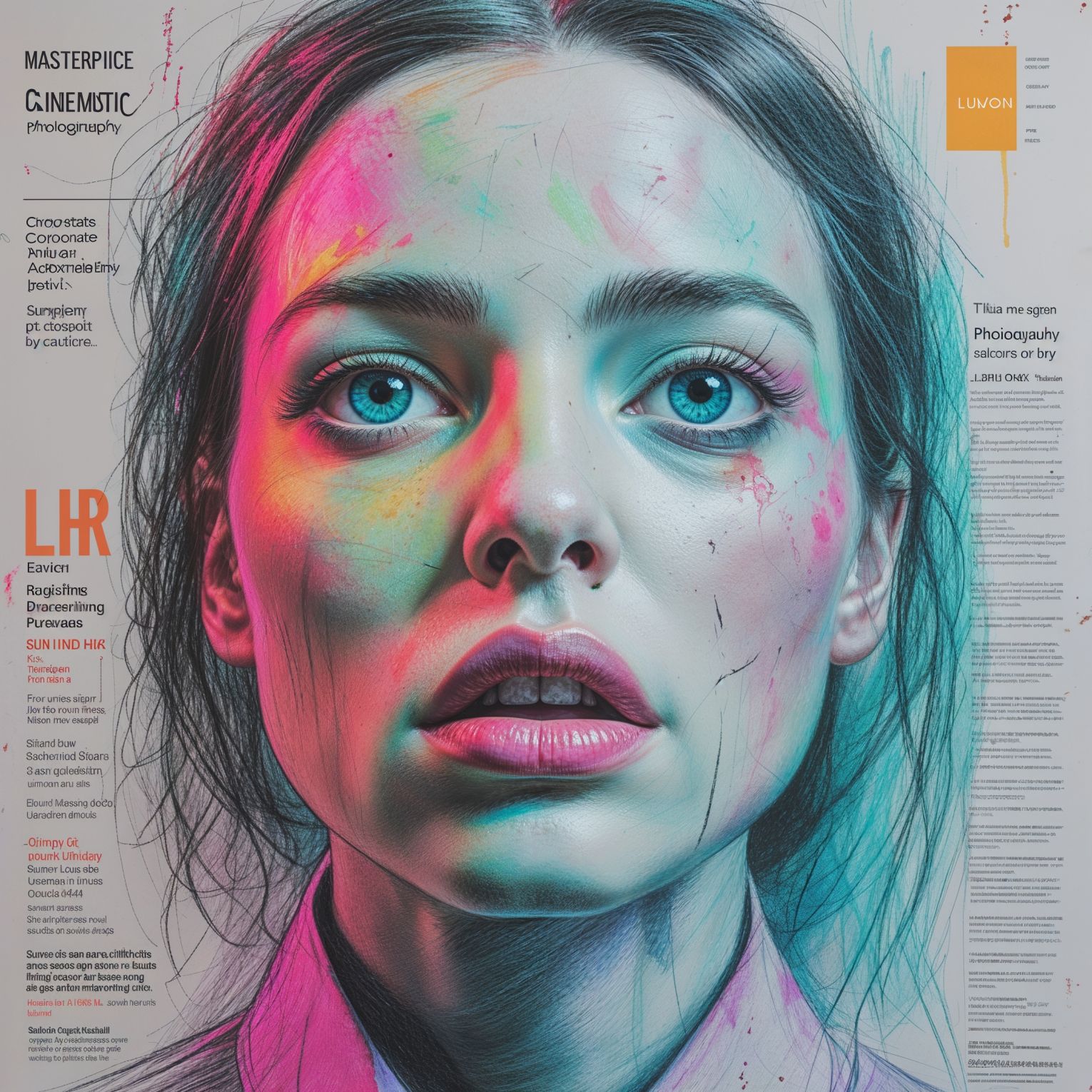 a masterpiece rough color pencil sketch of a surreal and vibrant cinematic photo of a magazine Advertising campaign designed by Lumon, blending dry corporate jargon with eerie subtext, using hollow HR pleasantries that are off-putting, hiding a darker agenda below the surface, with surreal photography and photorealistic elements, film grain texture, and a color palette that shifts between calming pastels and ominous neon hues, evoking a sense of unease and discomfort, bold typography and sanitized corporate imagery contrasting with ominous undertones, meticulous details conveying dystopian unease beneath a veneer of corporate pleasantry, rough pencil marks and visible paper texture adding to the overall sense of unease, with a focus on the interplay between light and dark, and the blurred lines between reality and illusion.