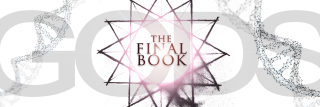 The Final Book web banner. Includes book logo with DNA helix. The word "GODS" large and gray.