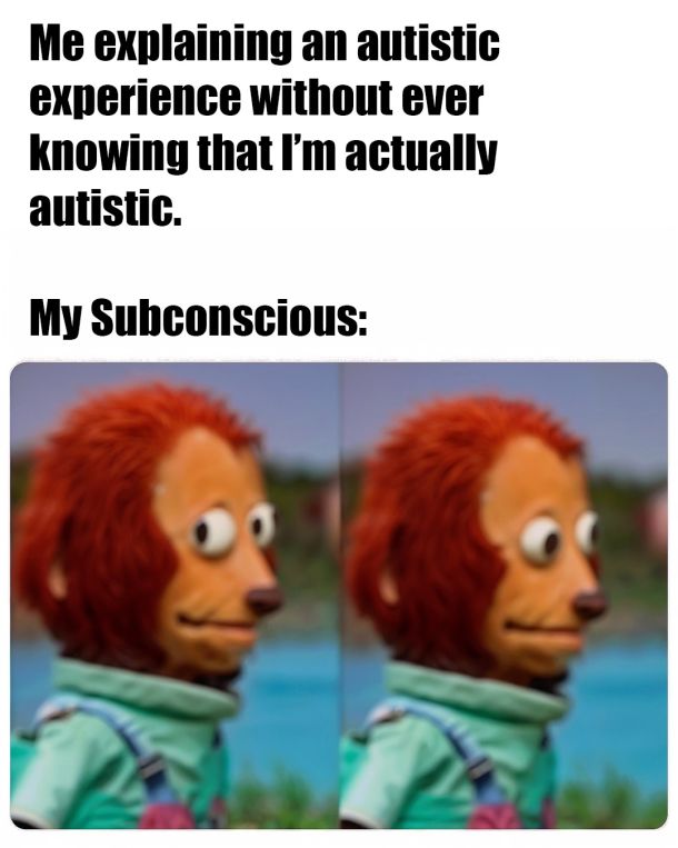 Side Eye Muppet Meme: Me explaining an autistic experience without ever knowing that I'm actually autistic. My Subconscious (side eye).