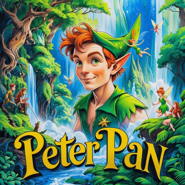 a highly detailed rough color pencil sketch of a visually stunning book cover for Peter Pan, featuring intricate pencil marks and visible paper texture, with vibrant colors and subtle shading, capturing the essence of Neverland and its beloved characters, including Peter Pan, Tinker Bell, and Captain Hook, amidst a whimsical landscape of lush green forests, sparkling waterfalls, and soaring Fairies, with bold typography and elegant font styles, blending fantasy and adventure in a mesmerizing illustration.